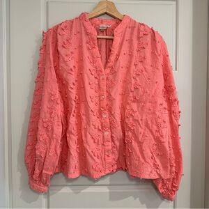 Anthropologie SEEN‎ WORN KEPT Pink Embroidered Flower Top Size 8